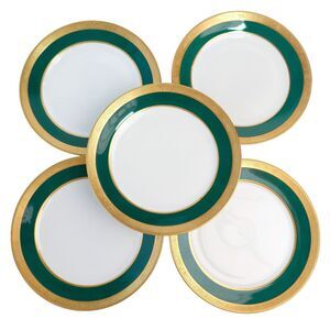 Hutschenreuther Germany Green Gold Trim Bread Plate Set of 5 Lion 1814 Logo RARE